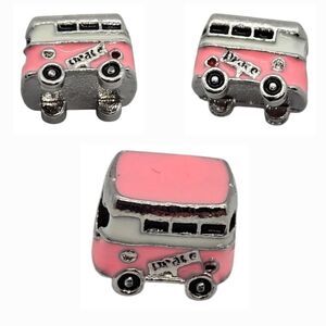 Pink Hippie Van Peace Party Bus Silver Bracelet Charm Slide-On Retro 70s Gift